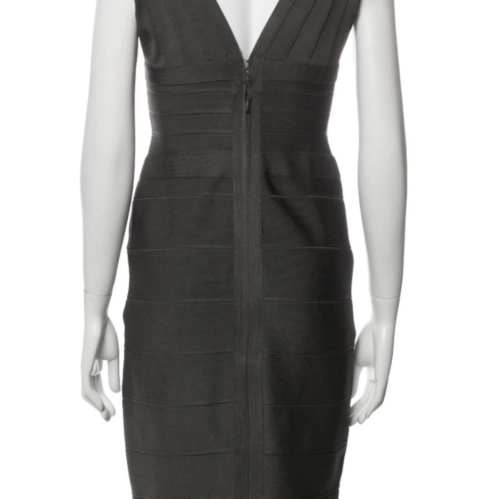 Herve Leger V Neck Mini Charcoal Backless Dress